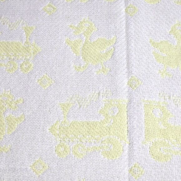 Vtg Baby Blanket Yellow White Ducks Train Waffle Fringe Japan 43"x43" FRIEMANIT - Picture 7 of 12